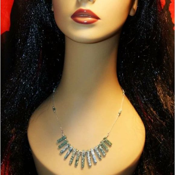 Tree Agate & Sterling Silver Chain Bib Necklace - Picture 2 of 5